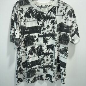 Original Used Palm Tree Graphic‎ T-Shirt Black White Large Short Sleeve